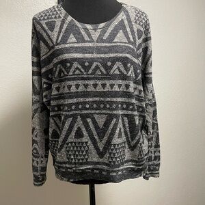 Blushed Aztec Geometric Long Sleeve Blouse Size MEDIUM